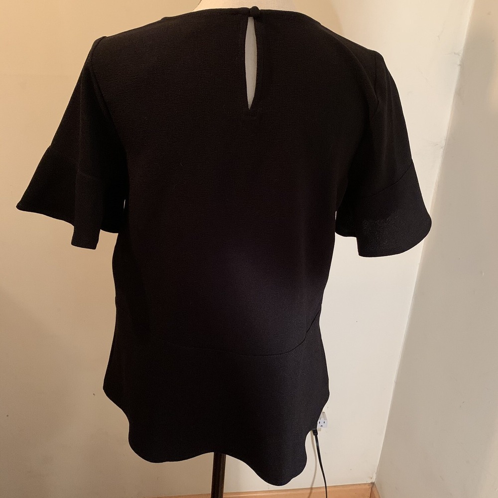 Madewell by J. Crew, Black Blouse, Short Bell Sleeves, Ruffle Hem, XS NWT - Picture 4 of 12